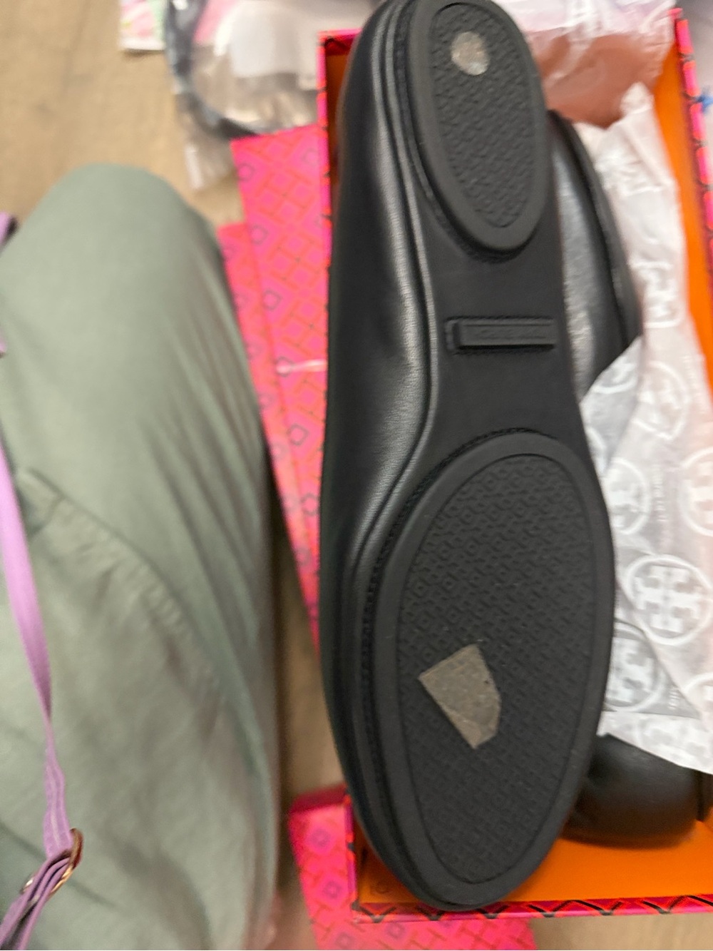 Tory Burch Black Leather Logo Round-Toe Ballet Flat size 10 nwt - Picture 2 of 4